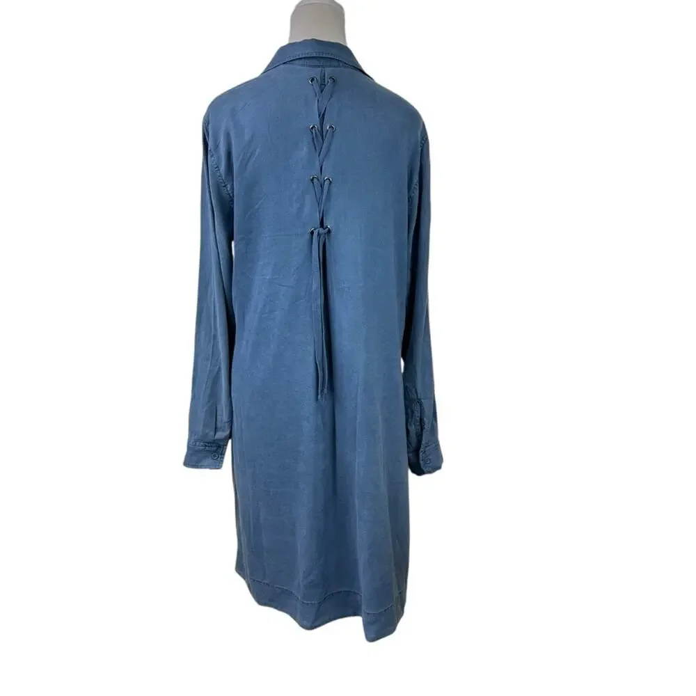 Cloth & Stone Farryn Laced Back Chambray Denim Tencel Shirt Dress Size Medium